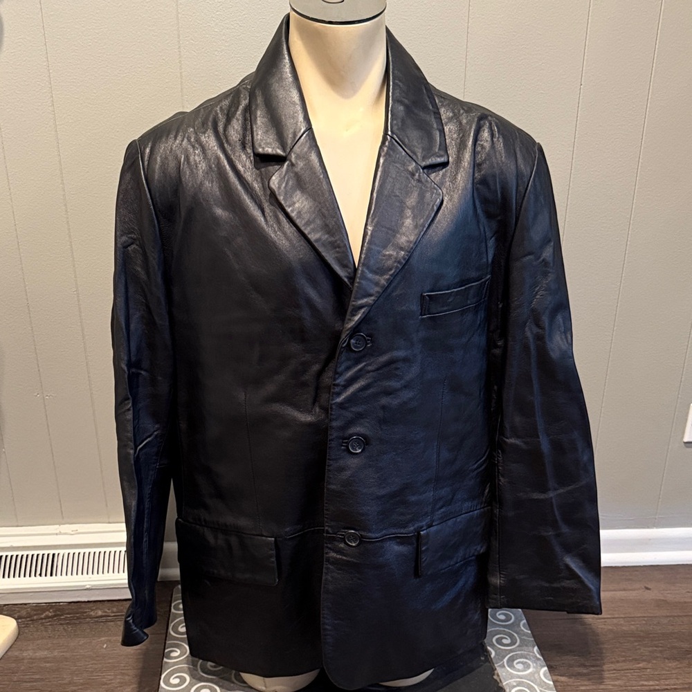 B18 Excelled Men's XL Classic Black Leather Blazer